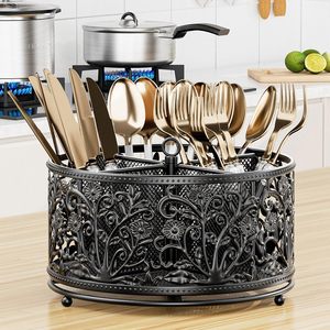 Floral Design Black Metal Utensil Caddy High Quality Flatware Organizer Kitchen Countertop - Product Image 2
