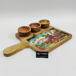 Tradebyd-Platos de madera de mango de primera calidad con esmalte impreso, varios diseños pulidos con mango y cuencos - Product Image 1