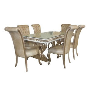Ensemble de salle à manger de Style français, Table et chaise sculptées antiques en Champagne peintes, conçues pour l'intérieur de la maison de Style européen - Product Image 1