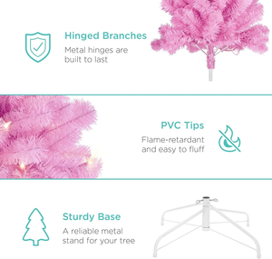 Arbre de Noël artificiel pré-éclairé <span class=keywords><strong>pas</strong></span> <span class=keywords><strong>cher</strong></span> de 6 pieds en PVC rose coloré avec base pliable pour décoration de vacances en extérieur - Product Image 4