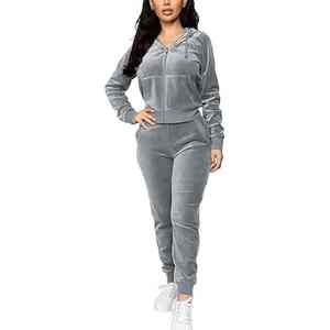 Ensemble de survêtement en molleton décontracté personnalisé avec logo en diamant et strass brodé pour l'hiver 2026, ensemble 2 pièces, survêtement violet pour femmes - Product Image 6