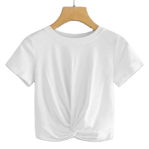 T-shirt court à manches courtes teint en blanc, en coton, pour femmes, col rond, vente en gros - Product Image 1