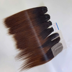 Extensiones de cabello humano liso de hueso de pelo vietnamita crudo pelo de trama dibujado doble muchos colores - Product Image 3