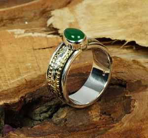 Green <b>Onyx</b> Rhodium Plated Luxury Spinner Ring 925 Sterling Silver Two-Tone Handmade Jewelry Women US Size 10 Gift - Product Image 3
