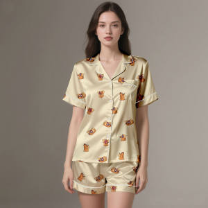 Premium Digital Printed <b>Silk</b> Satin Pajamas Lightweight & Breathable Spring/Autumn Customizable Summer Set - Product Image 3