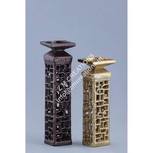 Decorative Handmade <b>Pillar</b> <b>Candle</b> Holder Gift Set with Antique Gold Finish Aluminum Stand for Weddings Christmas Halloween Decor - Product Image 1