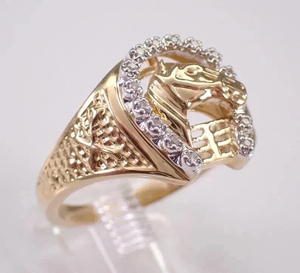 1.00 Ct Real Round Moissanite Engagement Ring 14K Yellow Gold Plated <b>Horseshoe</b> Style - Product Image 2