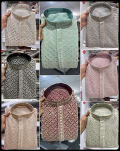 High Quality Men's Cotton <b>Kurta</b> Premium Ethnic Wear Collection Heavy <b>Silk</b> Jequard Embroidery Patti Fancy Button Traditional - Product Image 2