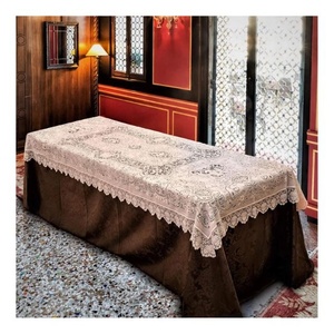 Nappe de table à manger personnalisée au design parfait avec housses de chaise Nappe en coton 100% biologique en filet beige fait à la main en gros - Product Image 1