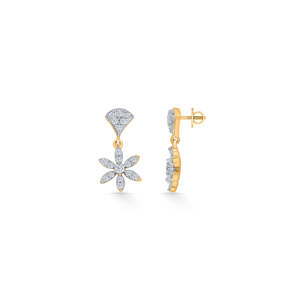ต่างหูเพชรลายดอกไม้สีทองสำหรับผู้หญิง - Product Image 3