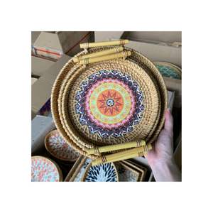 Bandeja de servicio redonda elegante más vendida con exquisitas Incrustaciones de nácar y detalles de ratán tejido para la decoración del hogar - Product Image 4