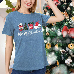Nouvelle mode de noël dames t-shirts manches courtes joyeux noël logo imprimé respirant chemises d'extérieur - Product Image 4