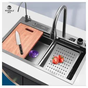 Fregadero de cocina inteligente con pantalla digital inteligente, fregadero de cocina de acero inoxidable