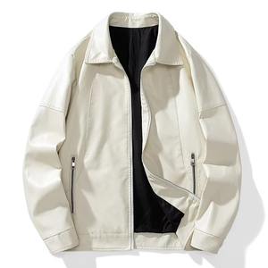 Veste en cuir pour homme, col montant, à capuche, respirante, coupe-vent, automne, moto, punk, manches longues, fermeture éclair, vêtements d'extérieur - Product Image 1