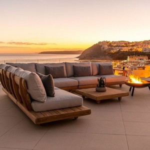 Juegos de sofá de jardín seccional en forma de L de teca con mesa de centro - Product Image 1