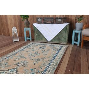 Alfombra Turca de 3.3x9.1 pies, Alfombra Vintage Azul con Diseño Geométrico - Product Image 5