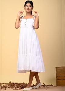 Robe longue décontractée bohème sans manches blanc pur pour femmes robe longue sexy en tissu fait main en coton indien - Product Image 5