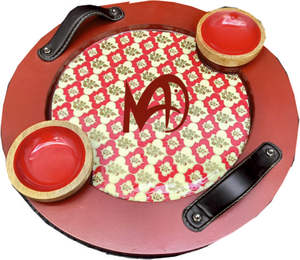 Plateaux de service en MDF manguier artisanal finition brillante poignée en résine impression numérique revêtement en émail design décoratif plateau bol - Product Image 3