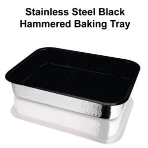 Plateau de cuisson rectangulaire martelé en acier inoxydable de qualité supérieure avec plateau de cuisson de qualité restaurant au design élégant classique noir - Product Image 2