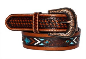 High Quality Handmade Western Genuine <b>Leather</b> Belts Custom Polo Pin Buckle Durable Lightweight <b>Tooled</b> Painted Direct India OEM - Product Image 2