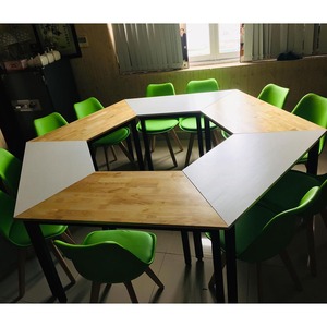Set of 6 Trapezoidal Plywood <b>Tables</b> with Lego-Style Iron Legs Assembly Required School Sets HBLG007 - Product Image 6