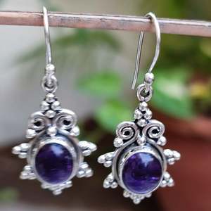 925 Sterling Silver Dangle <b>Earrings</b> Natural Amethyst Oval Gemstone Handmade <b>Cute</b> Jewelry for February Birthstone Amethyst - Product Image 5
