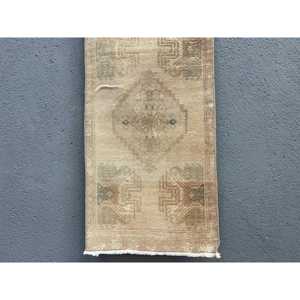 Turkish Rug, Small 1.6x3.2 ft Vintage Rug, <b>Brown</b> Blue Bordered <b>Wool</b> Rug - Product Image 1