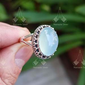 Calcedonia Turquesa, Corte Ovalado, Gema Natural Hecha a Mano, Calcedonia Azul, Plata de Ley 925, Joyería, Regalo para Mujer - Product Image 4