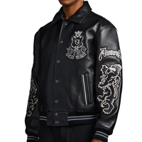 Jaket Kulit Pria Varsity Avirex Bordir Patch Zip-up Gaya Bomber Manset Bergaris Logo Depan High Street Tahan Air