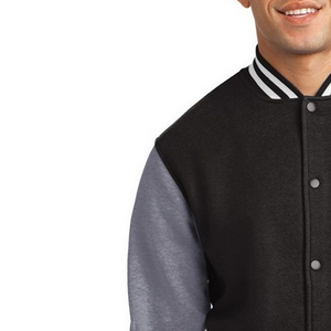 Custom cotton fleece varsity <b>jacket</b> for <b>men</b> with embroidered patches heather grey school style letterman coat - Product Image 3