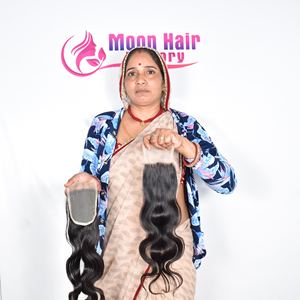 Cabello Humano Indio de Alta Calidad a Precio de Mayoreo, Proveedor y Exportador de Extensiones Remy con Cierre Bodywave Disponibles para la Venta - Product Image 1