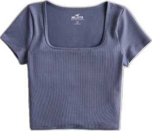 Women Square Neck Rib Crop <b>T</b>-<b>shirt</b> Short Sleeve Crop Top - Product Image 2