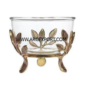 Bol à fruits en verre avec support de designer enduit de poudre noire en métal Table à manger pour la maison et le mariage Bol de service pour aliments et desserts - Product Image 2