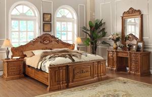 Soporte de noche de teca tallado a mano de estilo europeo y real con 3 cajones para decoración de dormitorio - Product Image 2