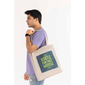 Sac fourre-tout blanc pour femmes, motif « Hustle for That Muscle », réutilisable et élégant - Product Image 5