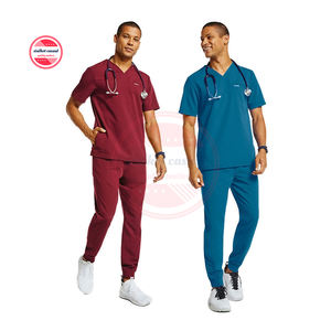 เสื้อยูนิฟอร์มผู้ชายเนื้อผ้าฝ้ายผสมโพลีเอสเตอร์สำหรับเจ้าหน้าที่ทางการแพทย์โรงพยาบาลชุดยูนิฟอร์มโรงพยาบาลปรับแต่งโลโก้ - Product Image 1