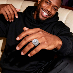 <b>Men</b>’s Round CZ Diamond Halo <b>Ring</b>, Sparkling Pavé Cluster Engagement Style <b>Ring</b>, <b>Silver</b> Tone Luxury Jewelry - Product Image 5
