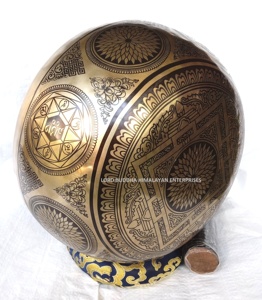 Cuencos Cantores de latón hechos a mano tibetanos de Nepal estilo Feng Shui arte especial tallado Metalware - Product Image 3