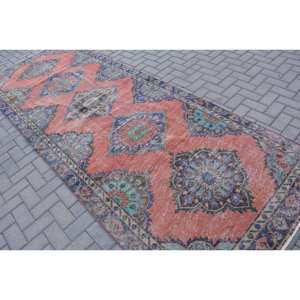 Alfombra turca Vintage clásica naranja azul diseño de retazos 4,4x11,8 pies rectángulo 10mm tejido Jacquard de látex de lana para pasillo de coche - Product Image 4