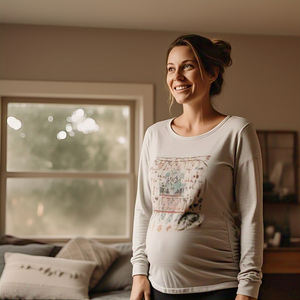 เสื้อยืดคลุมท้องแขนยาวสำหรับผู้หญิงเสื้อยืดระบายอากาศได้ดีคอกลมพิมพ์ลายสำหรับคุณแม่ตั้งครรภ์ - Product Image 6