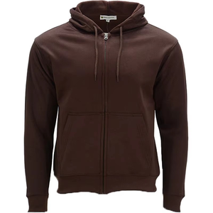 Veste polaire confortable à capuche zippée marron pour homme, vêtements d'extérieur décontractés de tous les jours avec capuche et poches à cordon de serrage - Product Image 1