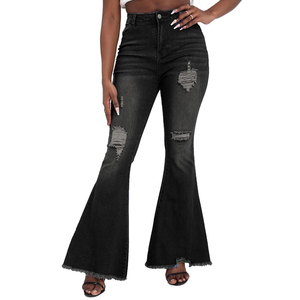 OEM venta al por mayor 2024 logotipo personalizado mujer moda Casual Jogger pantalones vaqueros de cintura alta acampanado pierna ancha estiramiento elástico pantalón de mezclilla - Product Image 5