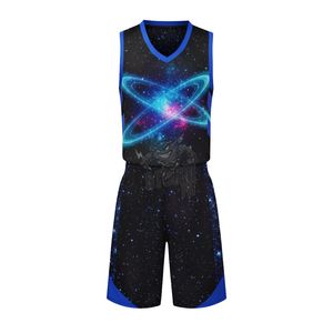 Set di Pantaloncini e Maglia <span class=keywords><strong>da</strong></span> <span class=keywords><strong>Basket</strong></span> Estiva Traspirante con Stampa a Trasferimento Termico Motivo Vortice Blu Leggero e Assorbente - Product Image 4