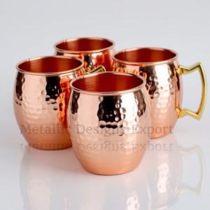 Premium 16oz Hammered Copper Moscow Mule Mugs Juego de 4 ecológicos con asas de latón pulido - Product Image 3