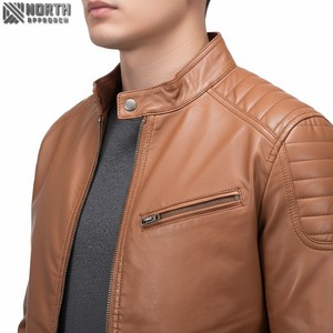 แจ็กเก็ตบอมเบอร์หนังสีน้ำตาลสำหรับขี่มอเตอร์ไซค์ทุกเพศพร้อมลายพรางกันน้ำและกันลม - Product Image 4