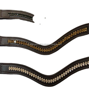 Productos de sillín Ecuestre para montar a caballo, banda para la frente de caballo de cuero genuino negro, canal vacío con cristal decorativo de lujo ostentoso - Product Image 1