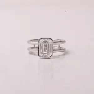 1.75 CT祖母绿切割嵌框镶嵌白金珠宝最新时尚女性CVD钻石订婚实验室打造钻石戒指