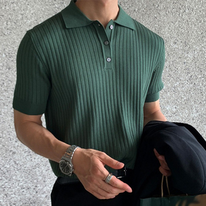 Nueva moda Polos hombres verano Casual manga corta botón solapa Tops hombres ropa ocio Color sólido Polo camisa Streetwear tela - Product Image 6
