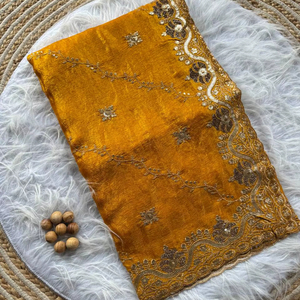Saree traditionnel en soie douce de créateur indien avec un beau travail de broderie pour les mariages et les fêtes - Product Image 1