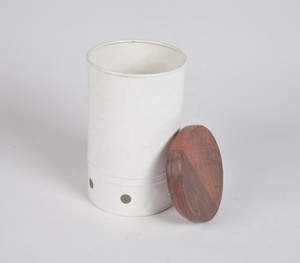 Fabricante Mayorista Blanco Hierro Galvanizado Circular Contenedor de Alimentos Tapa de Madera 1L Comida Especias Miel Pizza Gratis Logotipo Personalizado - Product Image 3